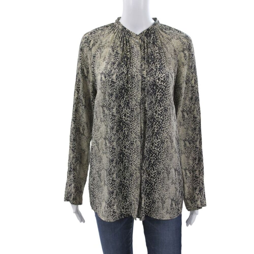Lanvin Womens Animal Print Tunic Mock Neck Long Sleeve Beige Size M